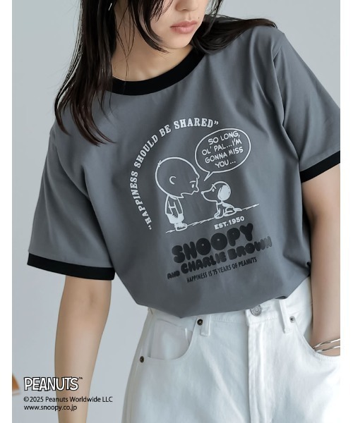 PEANUTS（ピーナッツ）の「[PEANUTS][別注]コンパクトリンガーTシャツ（Tシャツ/カットソー・レディース・ベージュ/ホワイト/グレー/チャコールグレー・MEDIUM/LARGE）」の3枚目の写真
