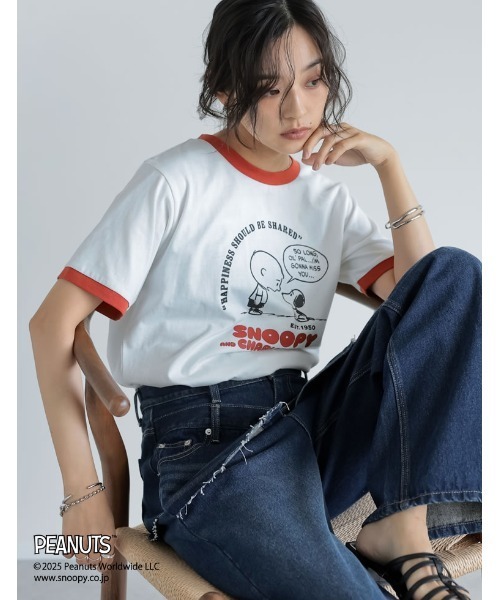 PEANUTS（ピーナッツ）の「[PEANUTS][別注]コンパクトリンガーTシャツ（Tシャツ/カットソー・レディース・ベージュ/ホワイト/グレー/チャコールグレー・MEDIUM/LARGE）」の7枚目の写真