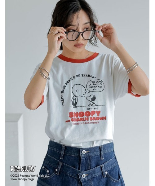 PEANUTS（ピーナッツ）の「[PEANUTS][別注]コンパクトリンガーTシャツ（Tシャツ/カットソー・レディース・ベージュ/ホワイト/グレー/チャコールグレー・MEDIUM/LARGE）」の8枚目の写真