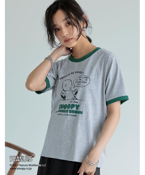 PEANUTS（ピーナッツ）の「[PEANUTS][別注]コンパクトリンガーTシャツ（Tシャツ/カットソー・レディース・ベージュ/ホワイト/グレー/チャコールグレー・MEDIUM/LARGE）」の9枚目の写真