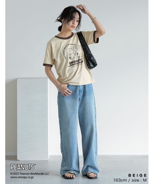 PEANUTS（ピーナッツ）の「[PEANUTS][別注]コンパクトリンガーTシャツ（Tシャツ/カットソー・レディース・ベージュ/ホワイト/グレー/チャコールグレー・MEDIUM/LARGE）」の14枚目の写真