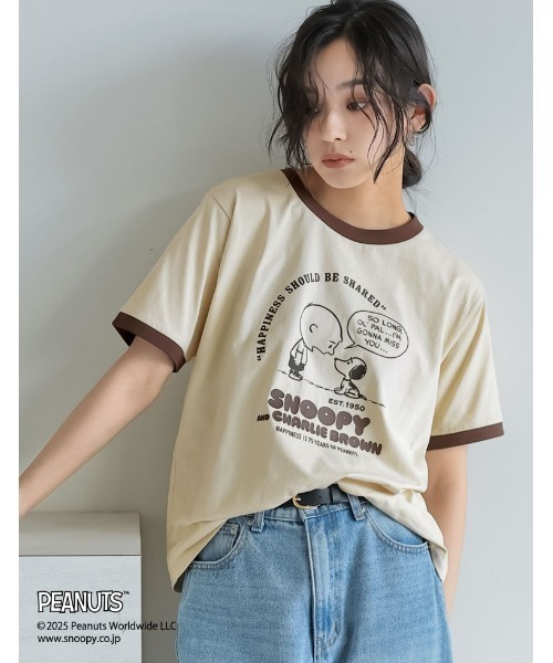 PEANUTS（ピーナッツ）の「[PEANUTS][別注]コンパクトリンガーTシャツ（Tシャツ/カットソー・レディース・ベージュ/ホワイト/グレー/チャコールグレー・MEDIUM/LARGE）」の15枚目の写真