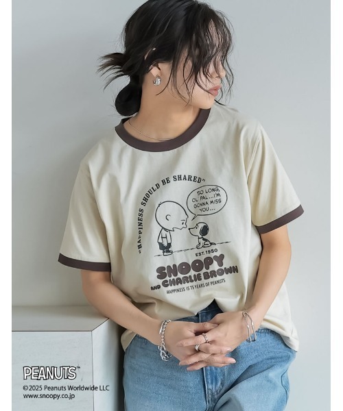 PEANUTS（ピーナッツ）の「[PEANUTS][別注]コンパクトリンガーTシャツ（Tシャツ/カットソー・レディース・ベージュ/ホワイト/グレー/チャコールグレー・MEDIUM/LARGE）」の17枚目の写真