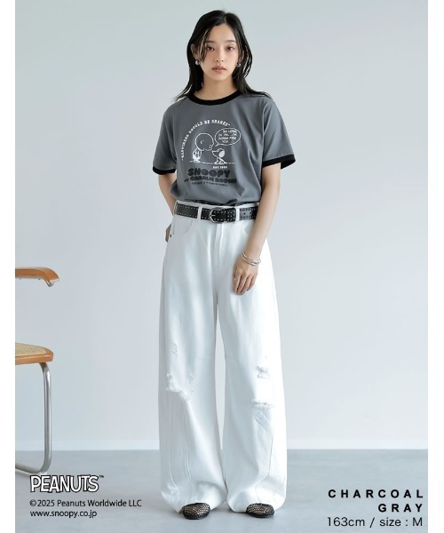 PEANUTS（ピーナッツ）の「[PEANUTS][別注]コンパクトリンガーTシャツ（Tシャツ/カットソー・レディース・ベージュ/ホワイト/グレー/チャコールグレー・MEDIUM/LARGE）」の19枚目の写真