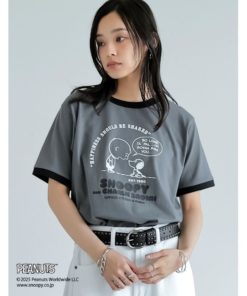 PEANUTS（ピーナッツ）の「[PEANUTS][別注]コンパクトリンガーTシャツ（Tシャツ/カットソー・レディース・ベージュ/ホワイト/グレー/チャコールグレー・MEDIUM/LARGE）」の20枚目の写真