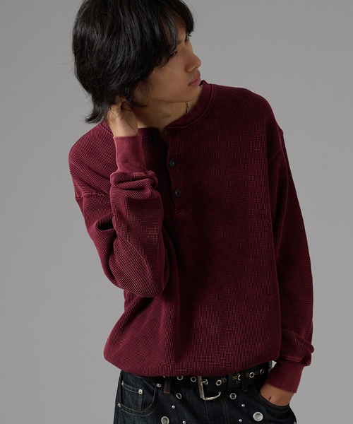 kutir（クティール）の「DRAWSTRING HENLEY NECK THERMAL／ドローコードヘンリーネックサーマル（Tシャツ/カットソー・メンズ・ボルドー/ブラウン/ブラック系/ネイビー/ブラック/杢グレー/チャコールグレー・X-LARGE/LARGE/MEDIUM）」の7枚目の写真