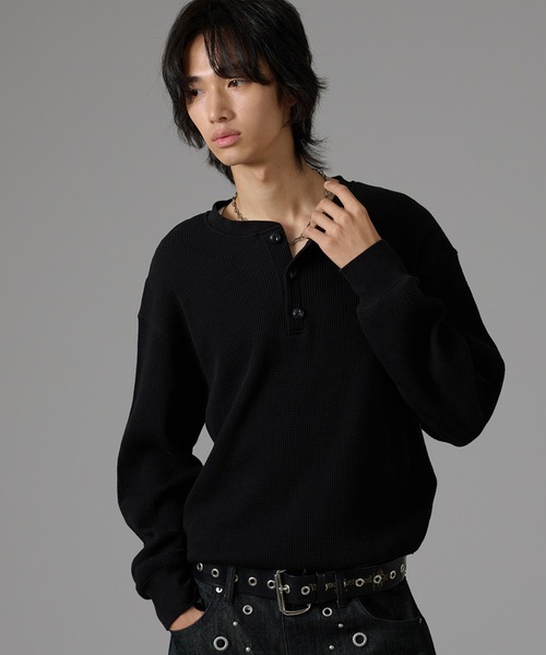 セール】DRAWSTRING HENLEY NECK THERMAL／ドローコードヘンリーネック