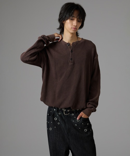 セール】DRAWSTRING HENLEY NECK THERMAL／ドローコードヘンリー