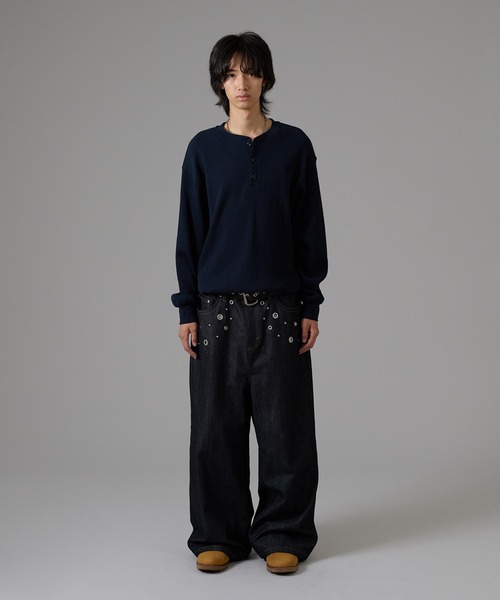 kutir（クティール）の「DRAWSTRING HENLEY NECK THERMAL／ドローコードヘンリーネックサーマル（Tシャツ/カットソー・メンズ・ボルドー/ブラウン/ブラック系/ネイビー/ブラック/杢グレー/チャコールグレー・X-LARGE/LARGE/MEDIUM）」の20枚目の写真