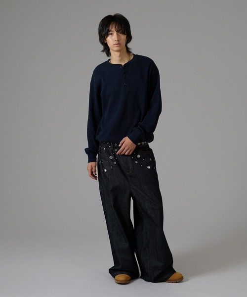 kutir（クティール）の「DRAWSTRING HENLEY NECK THERMAL／ドローコードヘンリーネックサーマル（Tシャツ/カットソー・メンズ・ボルドー/ブラウン/ブラック系/ネイビー/ブラック/杢グレー/チャコールグレー・X-LARGE/LARGE/MEDIUM）」の12枚目の写真