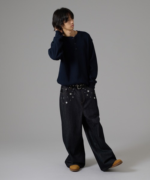 kutir（クティール）の「DRAWSTRING HENLEY NECK THERMAL／ドローコードヘンリーネックサーマル（Tシャツ/カットソー・メンズ・ボルドー/ブラウン/ブラック系/ネイビー/ブラック/杢グレー/チャコールグレー・X-LARGE/LARGE/MEDIUM）」の8枚目の写真