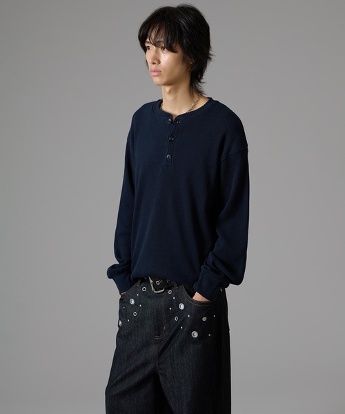 kutir（クティール）の「DRAWSTRING HENLEY NECK THERMAL／ドローコードヘンリーネックサーマル（Tシャツ/カットソー・メンズ・ボルドー/ブラウン/ブラック系/ネイビー/ブラック/杢グレー/チャコールグレー・X-LARGE/LARGE/MEDIUM）」の18枚目の写真