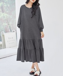 グレー 長袖 ティアード ワンピース ワンピース（グレー/灰色系・ティアード）ファッション通販