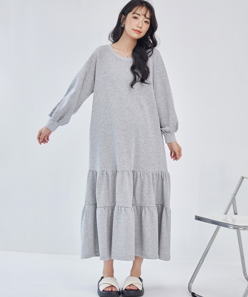 Lace Ladies(レースレディース)の「ラウンドネック ティアード 長袖 スウェット ワンピース(ワンピース・レディース・ブラック/グレー/オリーブ/チャコールグレー・FREE/S)」の20枚目の写真