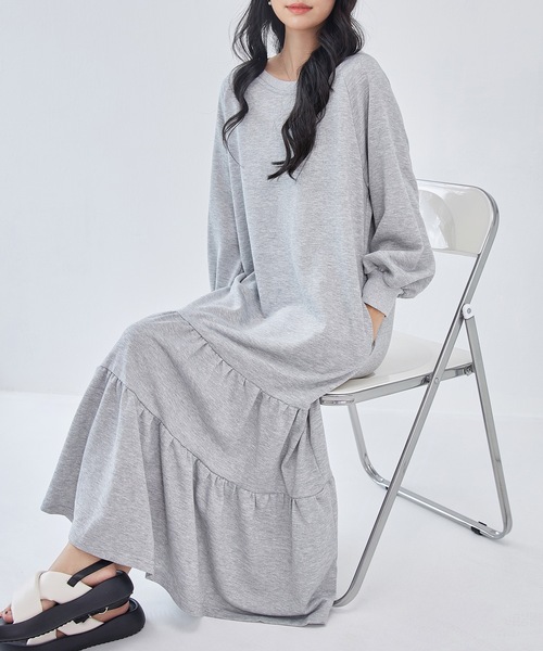 ティアードスウェットワンピース (グレー/ブラック)2点セット ティアードスウェットワンピース (グレー/ブラック)2点セット ⑅2026