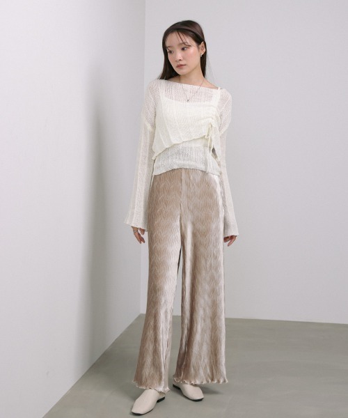 Bab(バブ)の「シャーリングリボンクロップド丈トップス×キャミセット(Tシャツ/カットソー・レディース・ブラウン/ブラック/アイボリー/ベージュ・M)」の7枚目の写真
