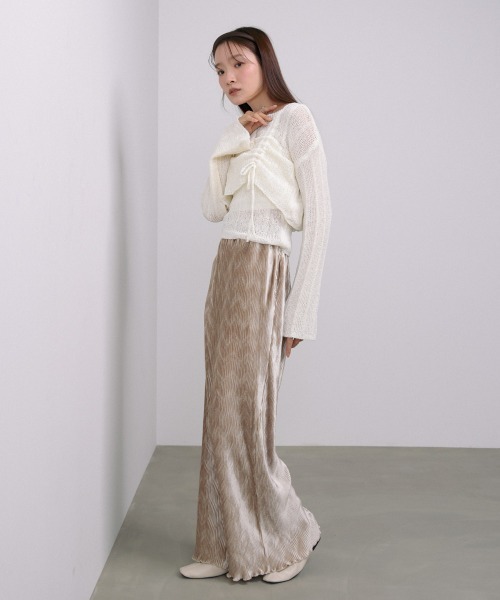 Bab(バブ)の「シャーリングリボンクロップド丈トップス×キャミセット(Tシャツ/カットソー・レディース・ブラウン/ブラック/アイボリー/ベージュ・M)」の9枚目の写真