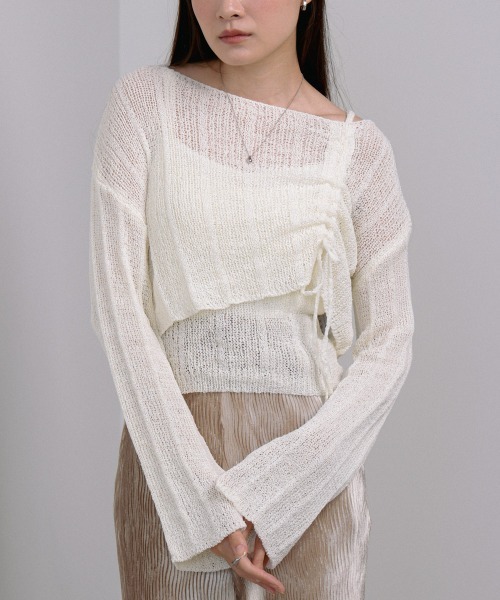 Bab(バブ)の「シャーリングリボンクロップド丈トップス×キャミセット(Tシャツ/カットソー・レディース・ブラウン/ブラック/アイボリー/ベージュ・M)」の11枚目の写真