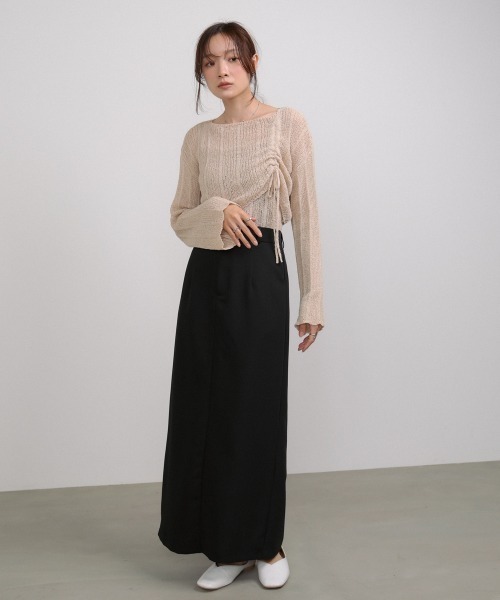 Bab(バブ)の「シャーリングリボンクロップド丈トップス×キャミセット(Tシャツ/カットソー・レディース・ブラウン/ブラック/アイボリー/ベージュ・M)」の19枚目の写真