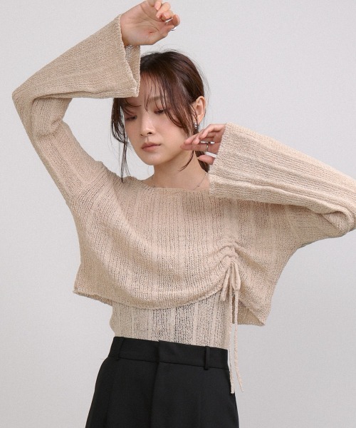 Bab(バブ)の「シャーリングリボンクロップド丈トップス×キャミセット(Tシャツ/カットソー・レディース・ブラウン/ブラック/アイボリー/ベージュ・M)」の22枚目の写真