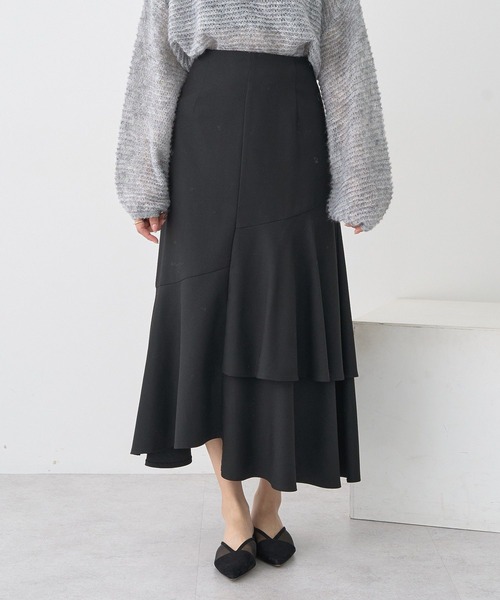 earth music&ecology(アースミュージックアンドエコロジー)の「ティアードイレヘムスカート(スカート・レディース・アイボリー/ブラウン系その他4/ブラック・S/M)」の3枚目の写真