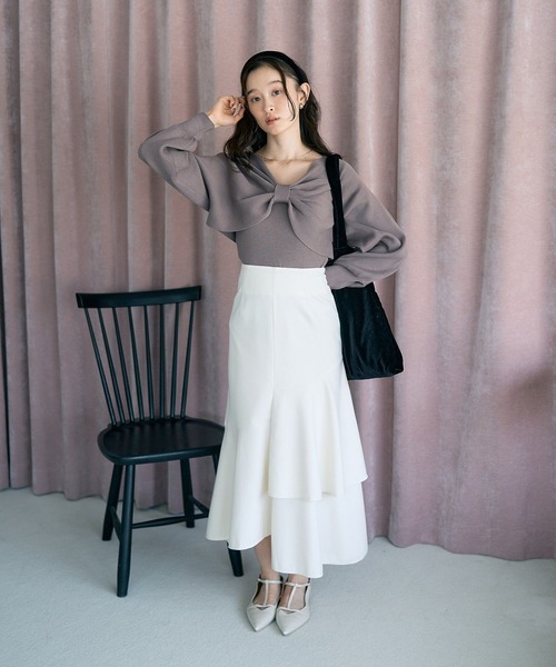 earth music&ecology(アースミュージックアンドエコロジー)の「ティアードイレヘムスカート(スカート・レディース・アイボリー/ブラウン系その他4/ブラック・S/M)」の7枚目の写真