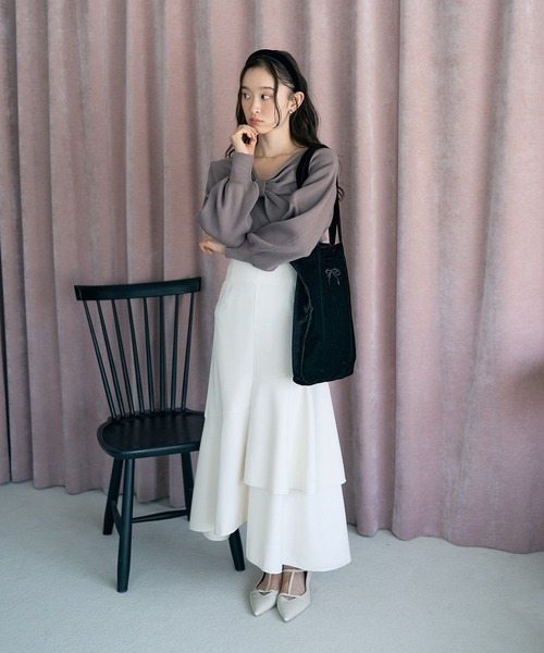 earth music&ecology(アースミュージックアンドエコロジー)の「ティアードイレヘムスカート(スカート・レディース・アイボリー/ブラウン系その他4/ブラック・S/M)」の8枚目の写真