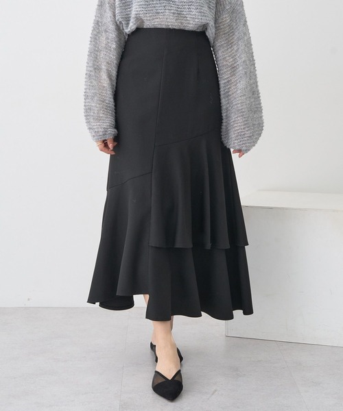 earth music&ecology(アースミュージックアンドエコロジー)の「ティアードイレヘムスカート(スカート・レディース・アイボリー/ブラウン系その他4/ブラック・S/M)」の10枚目の写真