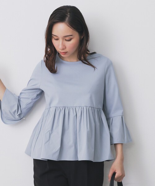 index（インデックス）の「ドッキングペプラムトップス【洗濯機洗い可】（Tシャツ/カットソー・レディース・ブラック/オフホワイト/ライトブルー・42/38/40/36）」の3枚目の写真