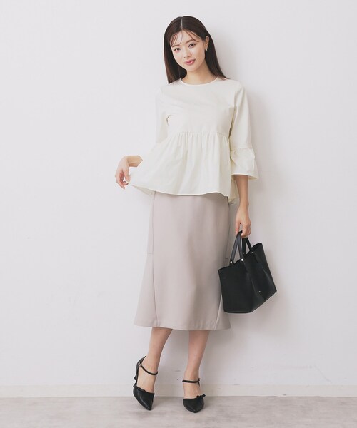 index（インデックス）の「ドッキングペプラムトップス【洗濯機洗い可】（Tシャツ/カットソー・レディース・ブラック/オフホワイト/ライトブルー・42/38/40/36）」の5枚目の写真