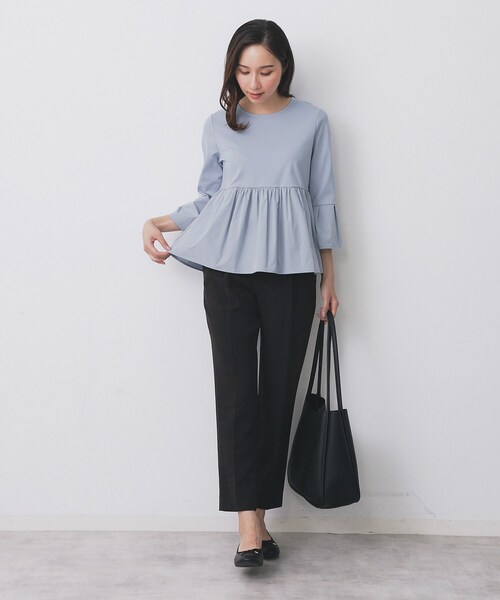 index（インデックス）の「ドッキングペプラムトップス【洗濯機洗い可】（Tシャツ/カットソー・レディース・ブラック/オフホワイト/ライトブルー・42/38/40/36）」の13枚目の写真