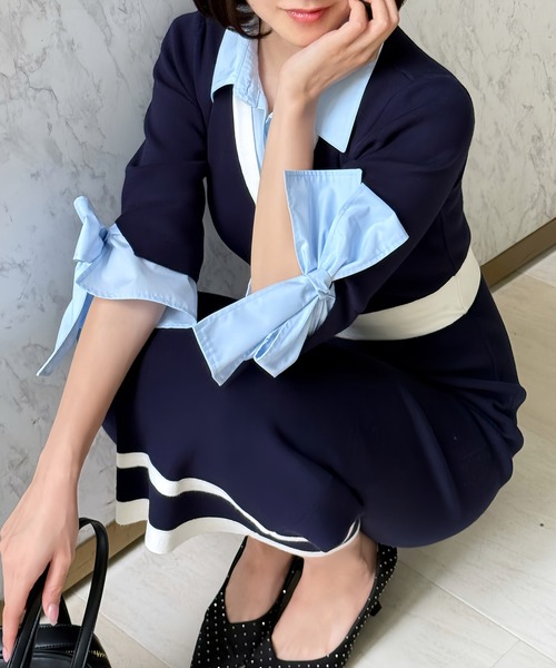 ROYAL PARTY(ロイヤルパーティー)の「シャツレイヤード風配色タイトワンピース(ワンピース・レディース・ブラック/ネイビー/ベージュ・FREE)」の19枚目の写真
