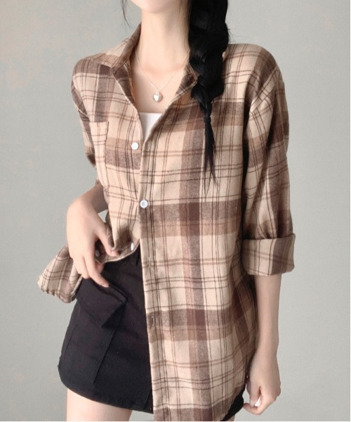 gossip！ロサンゼルス（ゴシップロサンゼルス）の「Y2K オーバーサイズヴィンテージチェック長袖シャツ（Tシャツ/カットソー・レディース・チェック・FREE）」の4枚目の写真