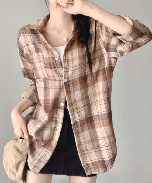 gossip！ロサンゼルス（ゴシップロサンゼルス）の「Y2K オーバーサイズヴィンテージチェック長袖シャツ（Tシャツ/カットソー・レディース・チェック・FREE）」の6枚目の写真