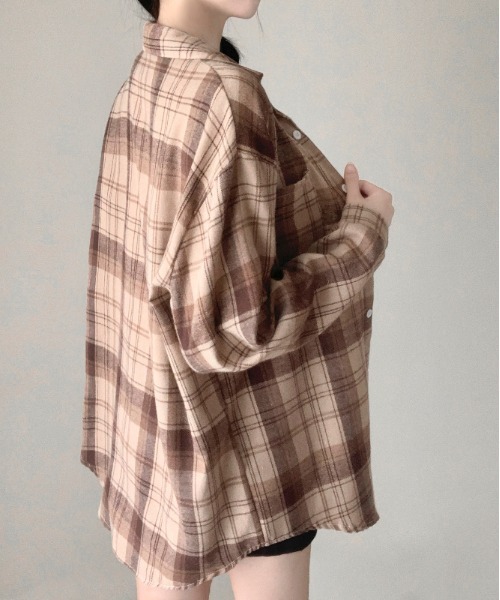 gossip！ロサンゼルス（ゴシップロサンゼルス）の「Y2K オーバーサイズヴィンテージチェック長袖シャツ（Tシャツ/カットソー・レディース・チェック・FREE）」の5枚目の写真