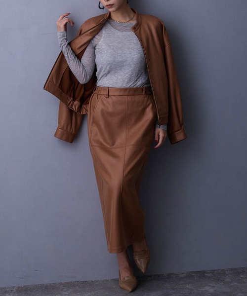 NICOLE white（ニコルホワイト）の「【セットアップ対応】タイトスカート（スカート・レディース・チャコール/ブラック/キャメル・FREE）」の4枚目の写真