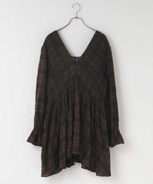 LOWRYS FARM（ローリーズファーム）の「チェックシャーリングチュニックブラウス  605751（シャツ/ブラウス・レディース・ブラック/ブラウン・FREE）」の13枚目の写真