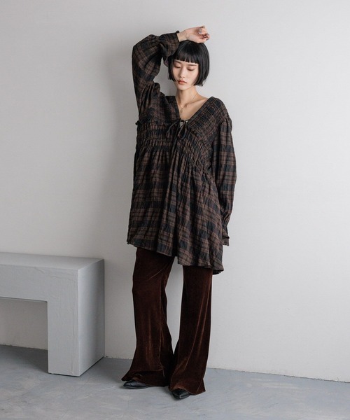 LOWRYS FARM（ローリーズファーム）の「チェックシャーリングチュニックブラウス  605751（シャツ/ブラウス・レディース・ブラック/ブラウン・FREE）」の20枚目の写真