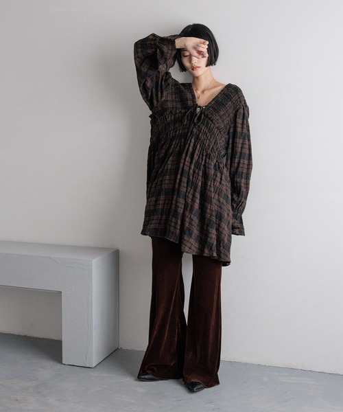 LOWRYS FARM（ローリーズファーム）の「チェックシャーリングチュニックブラウス  605751（シャツ/ブラウス・レディース・ブラック/ブラウン・FREE）」の19枚目の写真