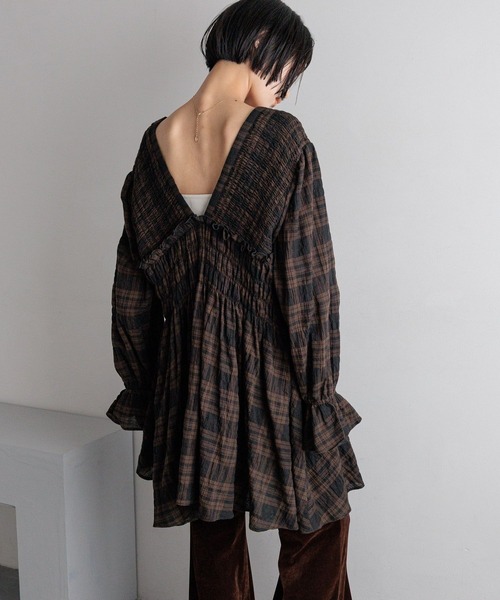 LOWRYS FARM（ローリーズファーム）の「チェックシャーリングチュニックブラウス  605751（シャツ/ブラウス・レディース・ブラック/ブラウン・FREE）」の14枚目の写真