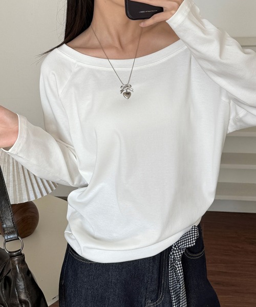 MAISON DE THERESE(メゾン ド テレーズ)の「片方オフショルダーのロングスリーブTシャツ(Tシャツ/カットソー・レディース・ホワイト/グレー/ブラック/ネイビー/A/ダークグレー/ライトグレー・M/S)」の8枚目の写真