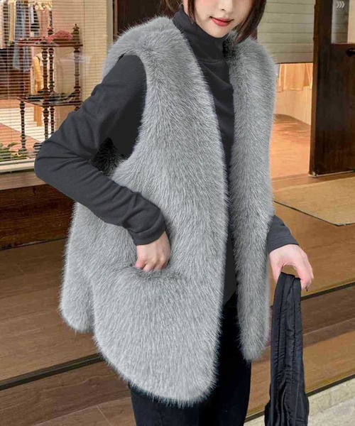 りなっく　　フェイクファー 中綿ベスト / オーガニックコットン りなっく様専用 フェイクファー 中綿ベスト / オーガニックコットン