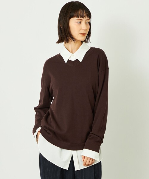 MACKINTOSH PHILOSOPHY(マッキントッシュ フィロソフィー)の「GREY LABEL ファインコットンVネックニット(ニット/セーター・レディース・チャコールグレー/ブラウン系その他5/レッド系その他/ピンク系その他2・2/6)」の1枚目の写真
