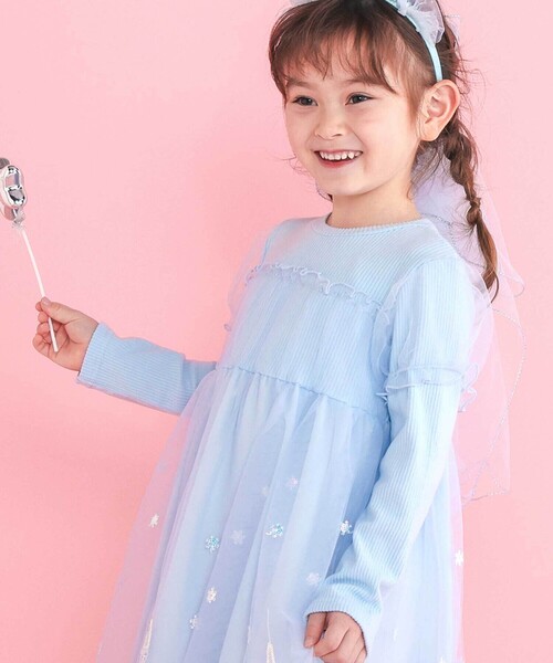 SLAP SLIP（スラップスリップ）の「フワフワお城刺しゅうチュールドッキングワンピース(80~130cm)（ワンピース・キッズ・ブルー/パープル・110cm/120cm/80ｃｍ/100cm/90cm/130cm）」の5枚目の写真