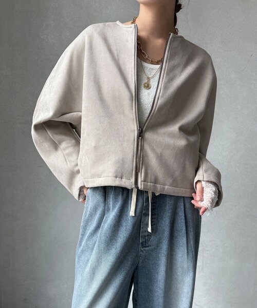 DouDou(ドゥドゥ)の「【WEB限定】ドルマンノーカラーブルゾン(その他アウター・レディース・ミント/ブラック/グレイッシュベージュ・FREE)」の19枚目の写真