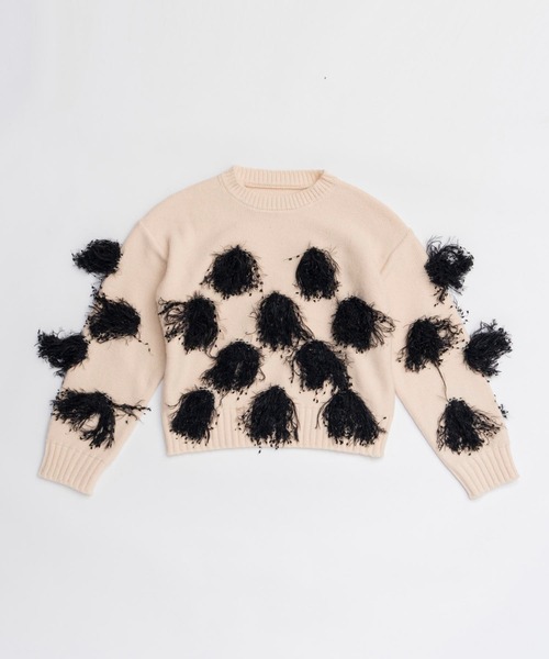 PRANK PROJECT(プランクプロジェクト)の「ボンボンニット / Pom-Pom Knit(ニット/セーター・レディース・チャコールグレー/オフホワイト・FREE)」の15枚目の写真