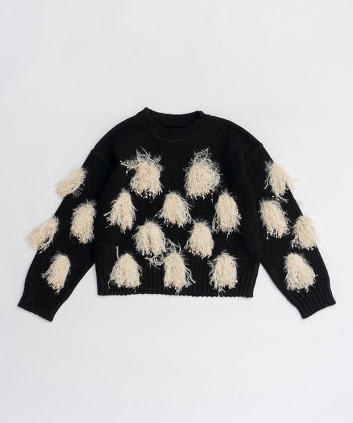 PRANK PROJECT(プランクプロジェクト)の「ボンボンニット / Pom-Pom Knit(ニット/セーター・レディース・チャコールグレー/オフホワイト・FREE)」の14枚目の写真