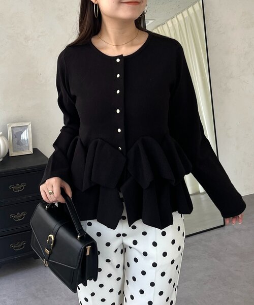 美品　トクコプルミエヴォル 　部分レース裾3段フリル　カーディガン フリルレースカーディガン/earth music&ecology（アース ミュージック