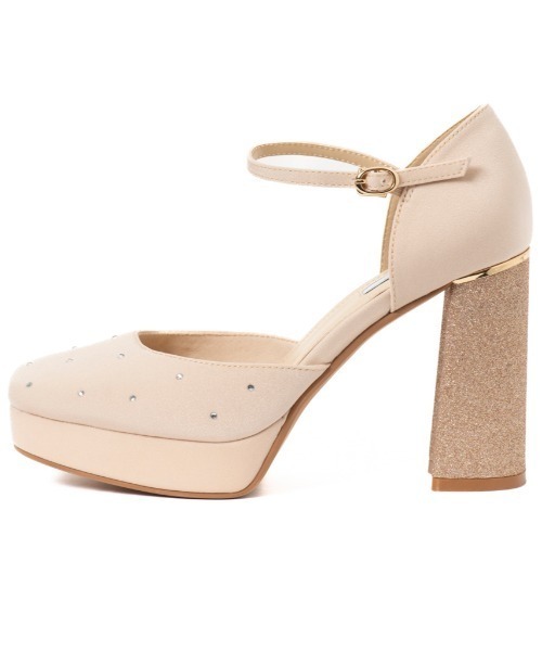 R&E（アールアンドイー）の「【R&E】チャンキーラメヒールスクエアトゥセパレートパンプス（パンプス・レディース・ブラック/ピンクベージュ・23.5cm/23cm/22.5cm/22cm/24.5cm/24cm）」の4枚目の写真