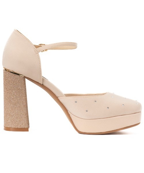 R&E（アールアンドイー）の「【R&E】チャンキーラメヒールスクエアトゥセパレートパンプス（パンプス・レディース・ブラック/ピンクベージュ・23.5cm/23cm/22.5cm/22cm/24.5cm/24cm）」の8枚目の写真